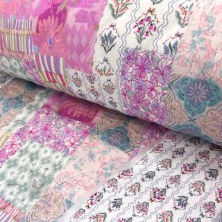 Muślin double gauze STEPPED Flowers light pink digital print