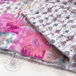 Muślin double gauze STEPPED Flowers light pink digital print