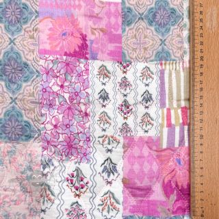 Muślin double gauze STEPPED Flowers light pink digital print