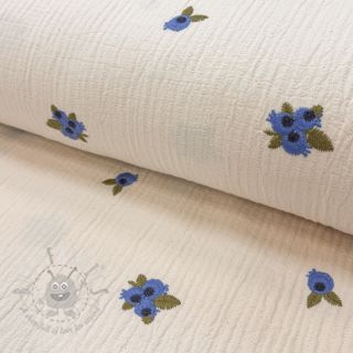 Muślin double gauze EMBROIDERY STRIPED Fruit natural