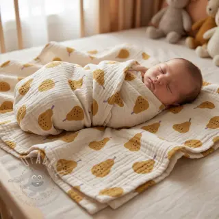 Muślin double gauze Pears ochre by JENNIFER BOURON ORGANIC