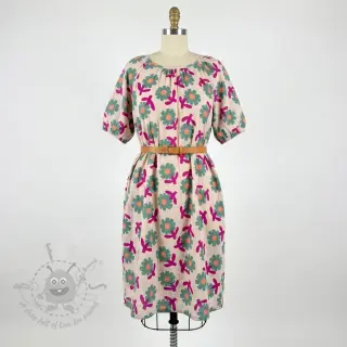 Muślin double gauze Flowers green by JENNIFER BOURON ORGANIC