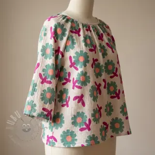 Muślin double gauze Flowers green by JENNIFER BOURON ORGANIC