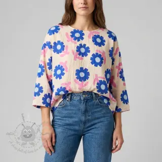 Muślin double gauze Flowers blue by JENNIFER BOURON ORGANIC