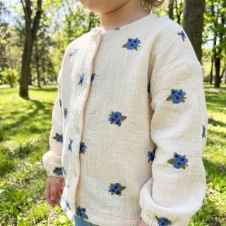 Muślin double gauze EMBROIDERY STRIPED Fruit natural