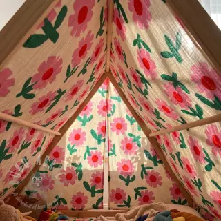 Muślin double gauze Flowers natural/pink by JENNIFER BOURON ORGANIC