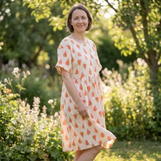 Muślin double gauze Pears peach by JENNIFER BOURON ORGANIC
