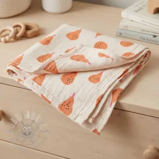 Muślin double gauze Pears peach by JENNIFER BOURON ORGANIC