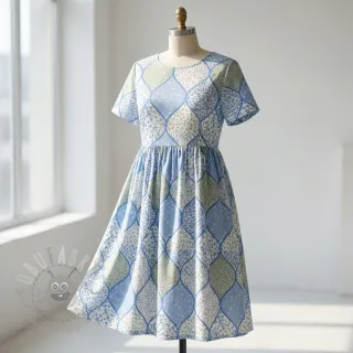 Bawełniana tkanina Flowers patchwork baby blue