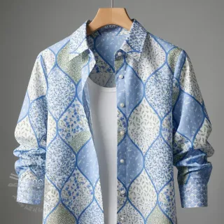 Bawełniana tkanina Flowers patchwork baby blue