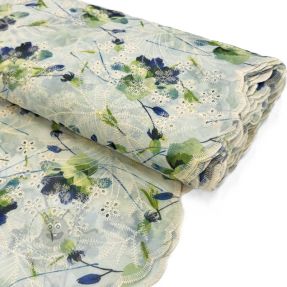 Tkanina bawełniana z domieszką EMBROIDERY Rose green