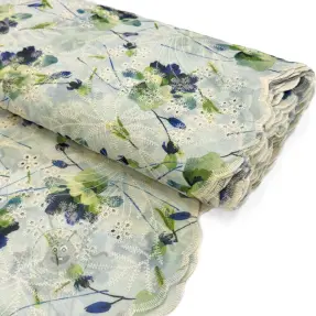 Tkanina bawełniana z domieszką EMBROIDERY Rose green