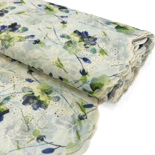 Tkanina bawełniana z domieszką EMBROIDERY Rose green