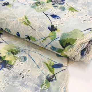Tkanina bawełniana z domieszką EMBROIDERY Rose green