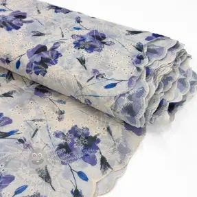 Tkanina bawełniana z domieszką EMBROIDERY Rose blue