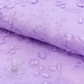 Bawełniana tkanina EMBROIDERY Catchy leaves purple