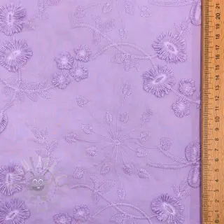 Bawełniana tkanina EMBROIDERY Catchy leaves purple