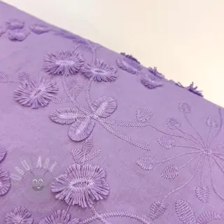 Bawełniana tkanina EMBROIDERY Catchy leaves purple
