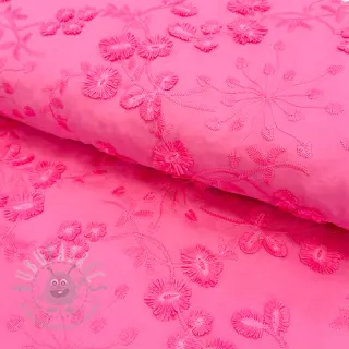 Bawełniana tkanina EMBROIDERY Catchy leaves pink