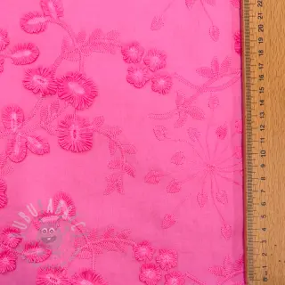 Bawełniana tkanina EMBROIDERY Catchy leaves pink