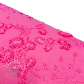 Bawełniana tkanina EMBROIDERY Catchy leaves pink