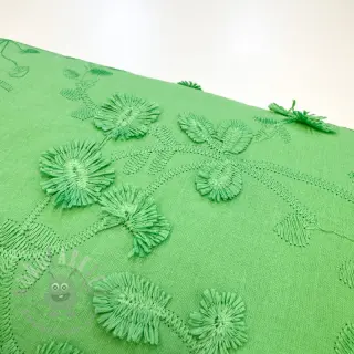 Bawełniana tkanina EMBROIDERY Catchy leaves green