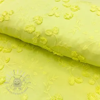 Bawełniana tkanina EMBROIDERY Catchy leaves lime