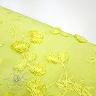 Bawełniana tkanina EMBROIDERY Catchy leaves lime