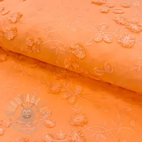 Bawełniana tkanina EMBROIDERY Catchy leaves orange