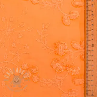 Bawełniana tkanina EMBROIDERY Catchy leaves orange