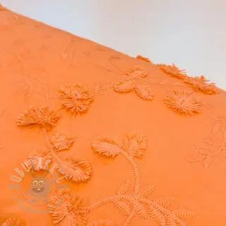 Bawełniana tkanina EMBROIDERY Catchy leaves orange