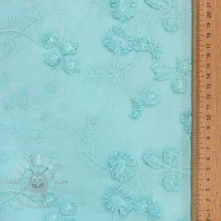 Bawełniana tkanina EMBROIDERY Catchy leaves aqua