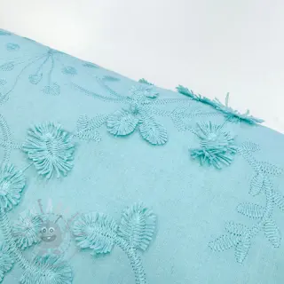 Bawełniana tkanina EMBROIDERY Catchy leaves aqua