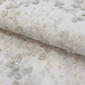 Bawełniana tkanina EMBROIDERY Catchy leaves beige