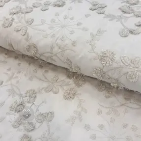 Bawełniana tkanina EMBROIDERY Catchy leaves beige