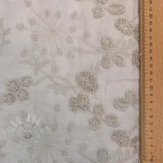 Bawełniana tkanina EMBROIDERY Catchy leaves beige