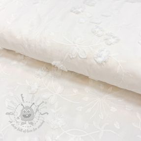 Bawełniana tkanina EMBROIDERY Catchy leaves off white