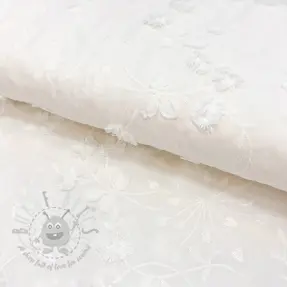 Bawełniana tkanina EMBROIDERY Catchy leaves off white