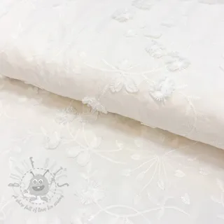 Bawełniana tkanina EMBROIDERY Catchy leaves off white