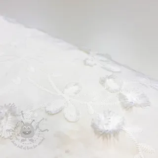 Bawełniana tkanina EMBROIDERY Catchy leaves off white