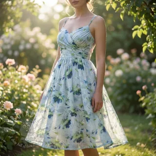 Tkanina bawełniana z domieszką EMBROIDERY Rose green