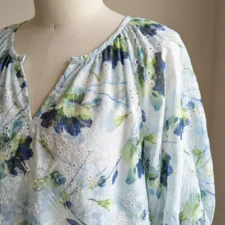 Tkanina bawełniana z domieszką EMBROIDERY Rose green