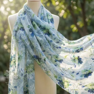 Tkanina bawełniana z domieszką EMBROIDERY Rose green