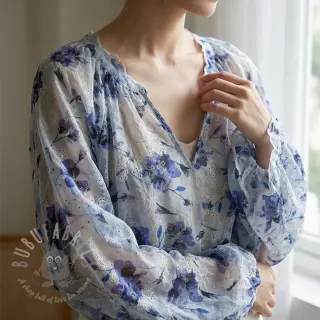 Tkanina bawełniana z domieszką EMBROIDERY Rose blue