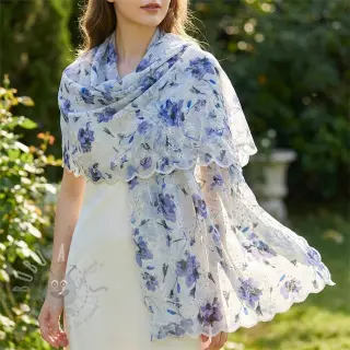 Tkanina bawełniana z domieszką EMBROIDERY Rose blue