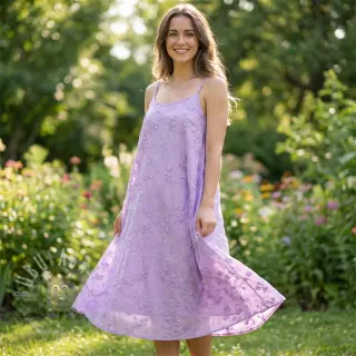 Bawełniana tkanina EMBROIDERY Catchy leaves purple