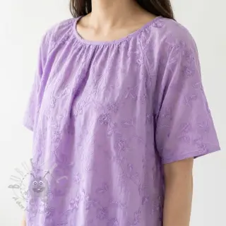 Bawełniana tkanina EMBROIDERY Catchy leaves purple