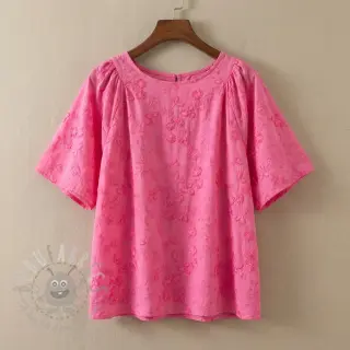 Bawełniana tkanina EMBROIDERY Catchy leaves pink