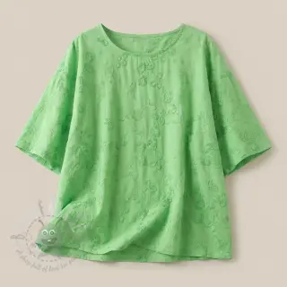 Bawełniana tkanina EMBROIDERY Catchy leaves green