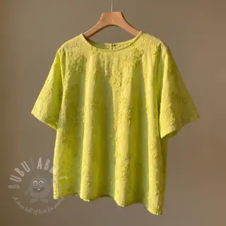 Bawełniana tkanina EMBROIDERY Catchy leaves lime